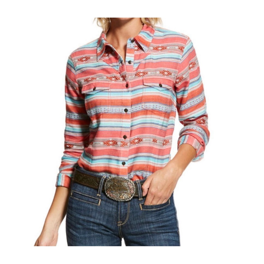 Ariat Real Brave Southwestern Aztec Button Down Shirt Medium Striped 100% Cotton